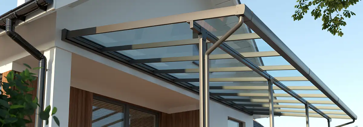 Terrassenüberdachung, Klarglasdach, 3d-Illustration